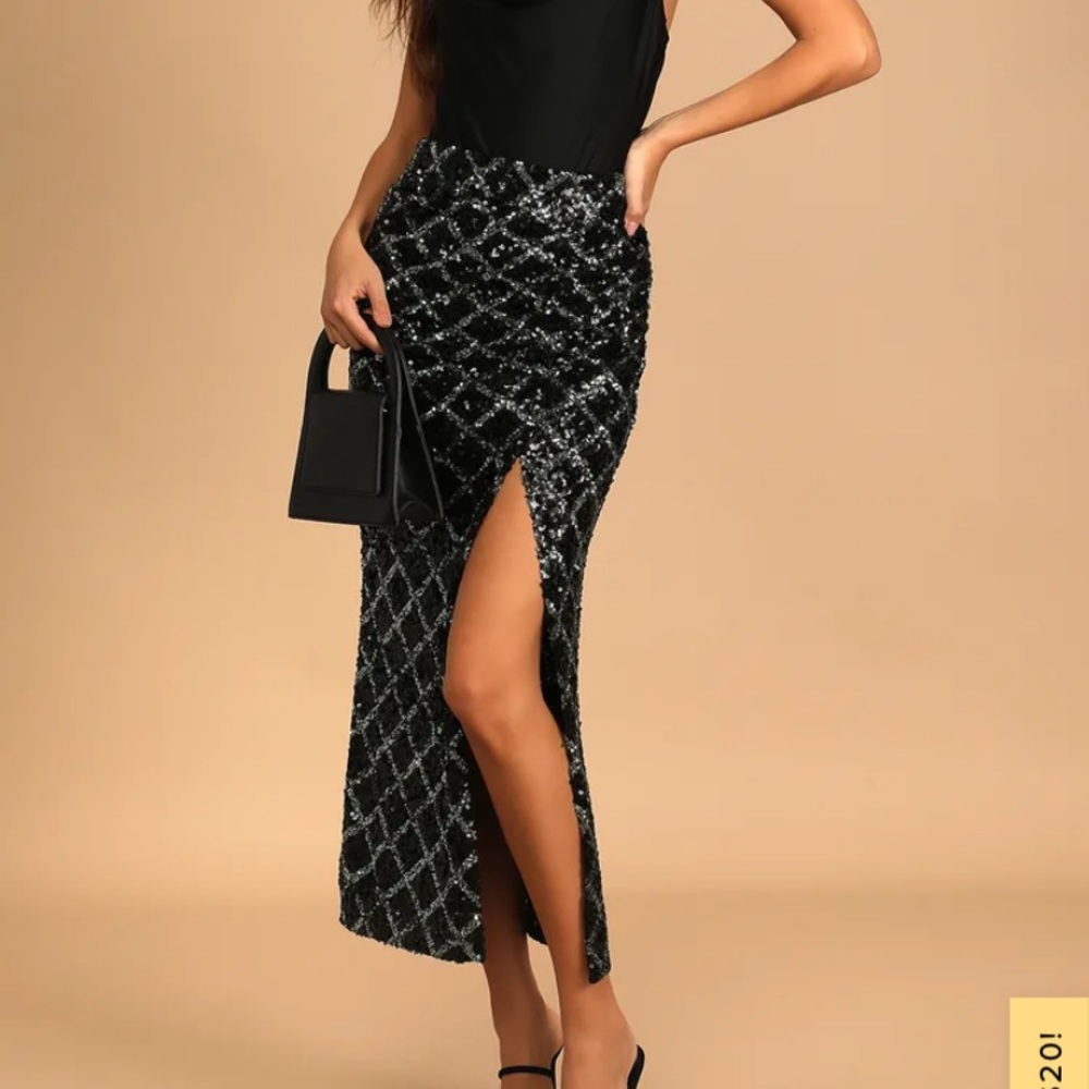 Came Here to Shine black multi sequined ruched midi skirt